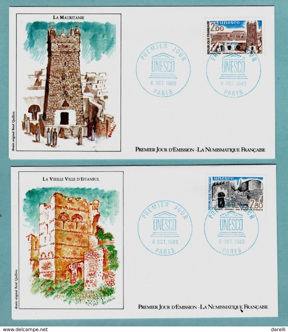 FDC France 1983 - Unesco 1983 - YT 75 : Mosquée De Chingutti Mauritanie & YT 76 : Mur D'enceinte Istanbul Turquie - 1980-1989