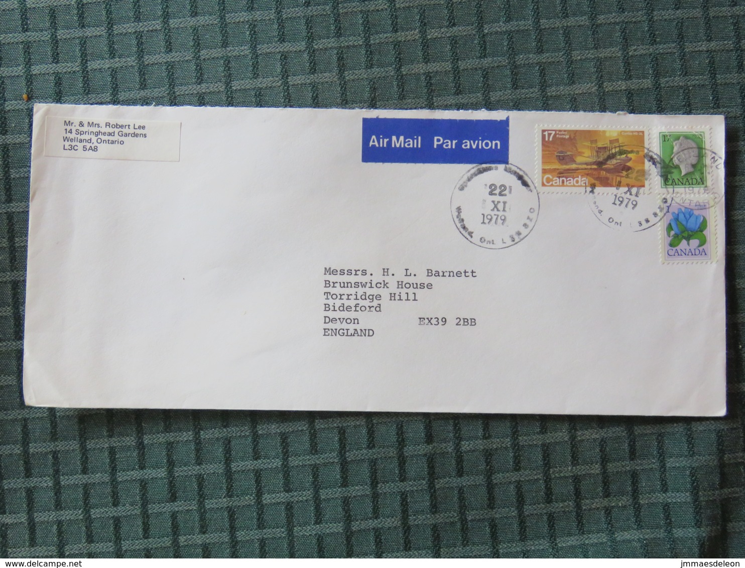 Canada 1979 Cover Welland To England - Queen - Flowers - Plane - Storia Postale