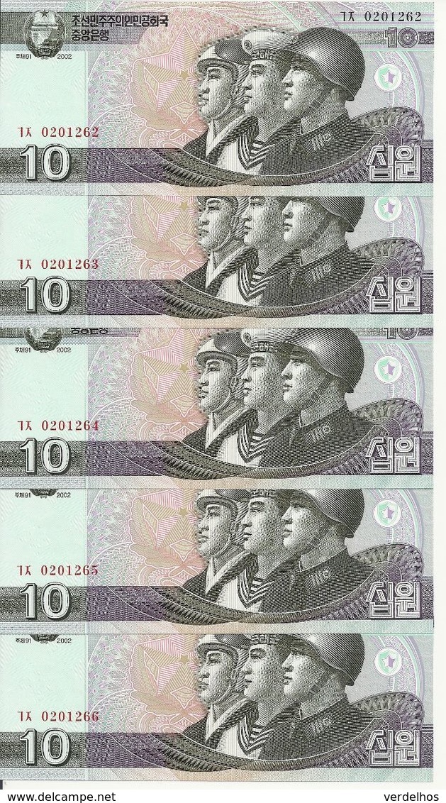 COREE DU NORD 10 WON 2009 UNC P 59 ( 5 Billets ) - Corée Du Nord