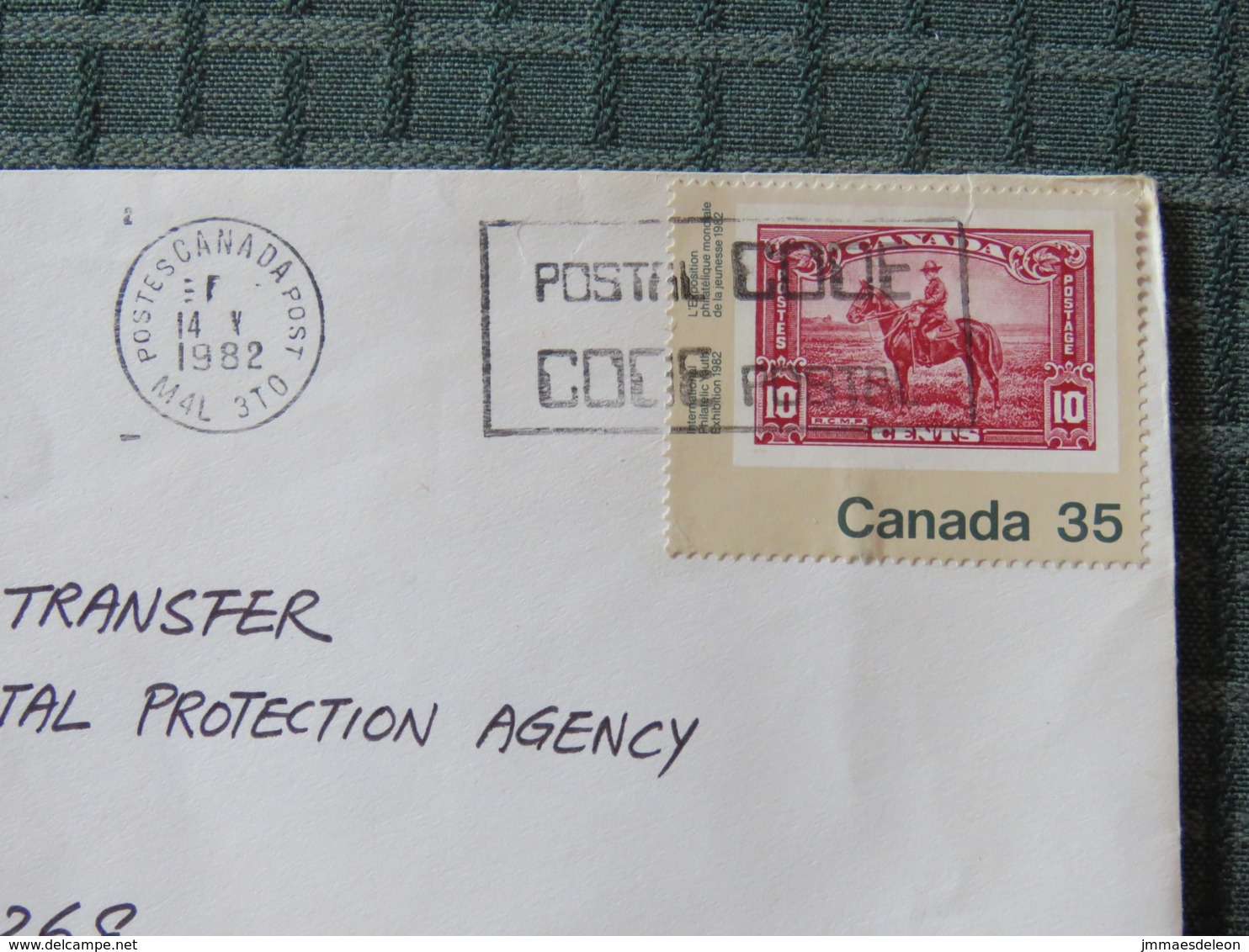 Canada 1982 Cover To USA - Stamp On Stamp - Police On Horse - Storia Postale