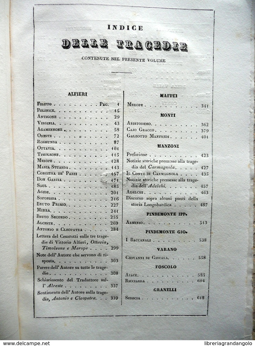 Teatro Tragico Italiano Volume Unico Tipografia Borghi Firenze 1832