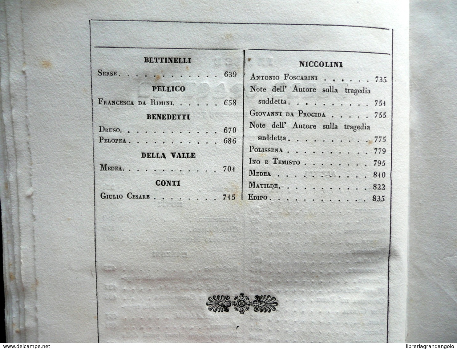 Teatro Tragico Italiano Volume Unico Tipografia Borghi Firenze 1832