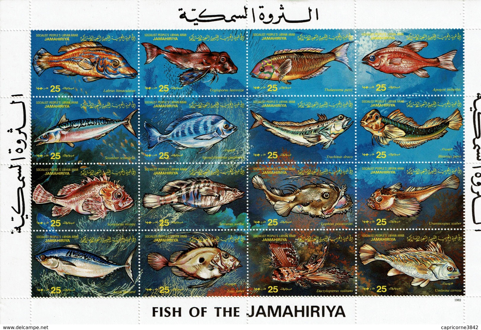 LIBYE - 1983 - Faune Marine - Fish Of The Jamahiriya - Bloc Feuillet Tp  Yvert N° 1160 à 1175 - Libyen