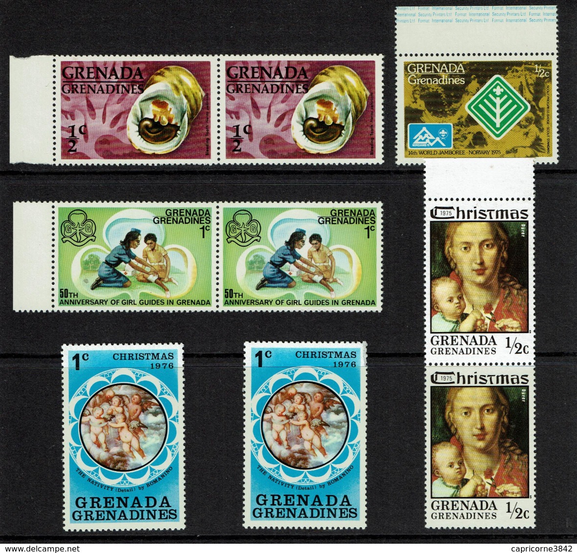 GRENADA - 5 Timbres (Christmas 75-76 - 50eme Anniversaire Des Filles Guides - Coquillage - Jamboree 1975 Norvège) - Grenada (1974-...)