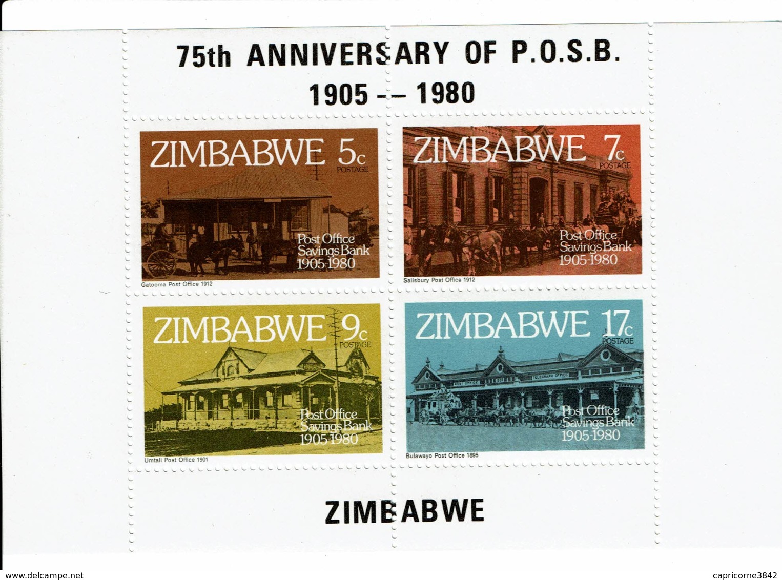 ZIMBABWE - 1980 - 75eme Anniversaire De La Caisse D'Epargne De La Poste - Bloc N°2 - Zimbabwe (1980-...)