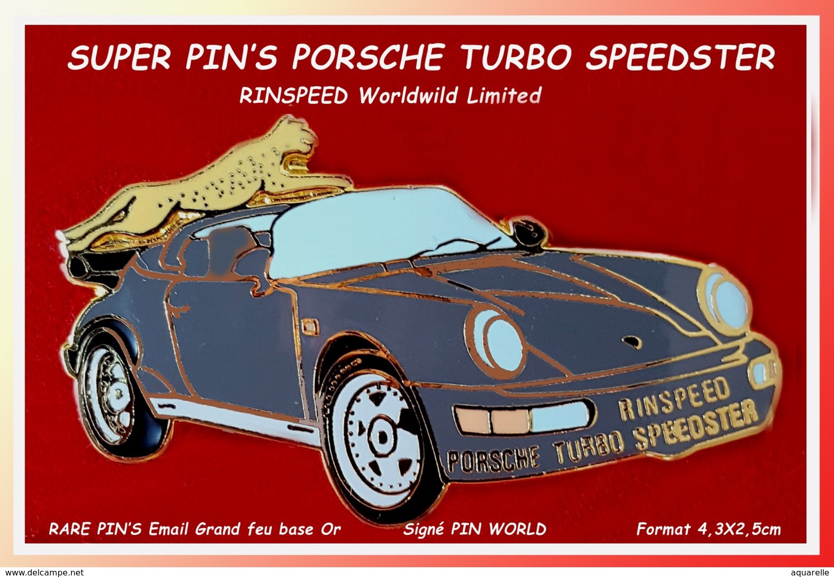 SUPER PIN'S "PORSCHE" : Le SUPERBE PIN'S PORSCHE RINSPEED TURBO SPEEDSTER Avec FELIN émail GRAND FEU Or 4,3X2,5cm - Porsche