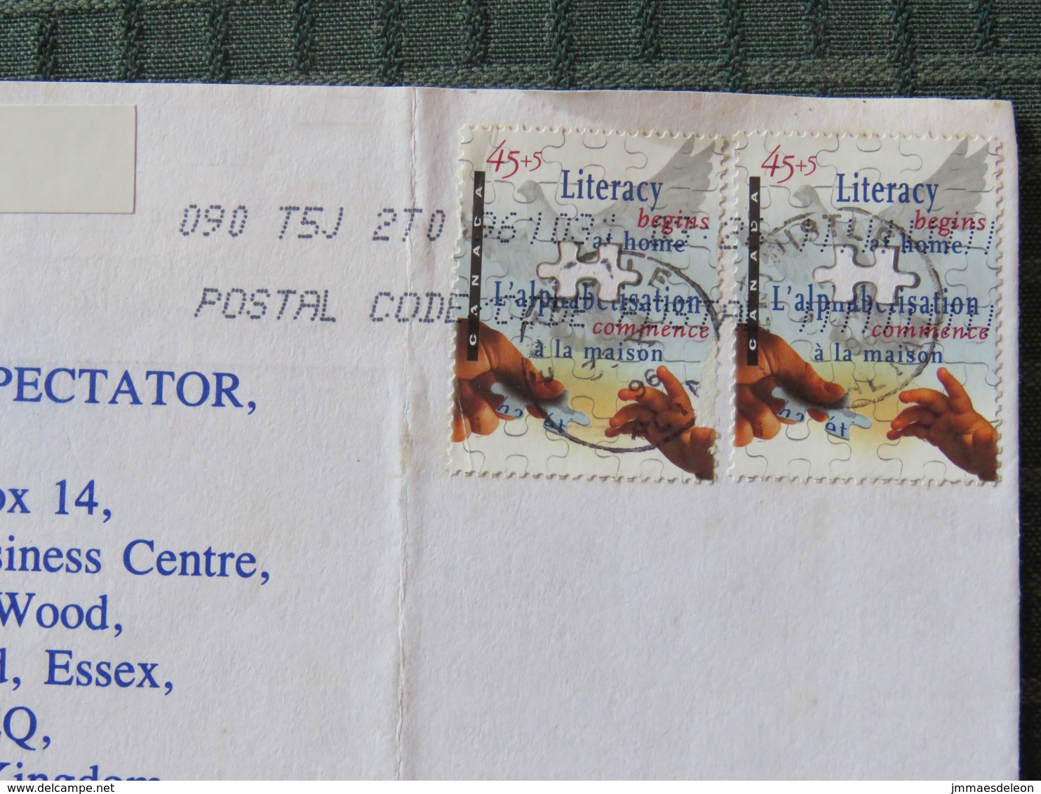 Canada 1996 Cover Entwistle To England - Literacy Begins At Home - Storia Postale