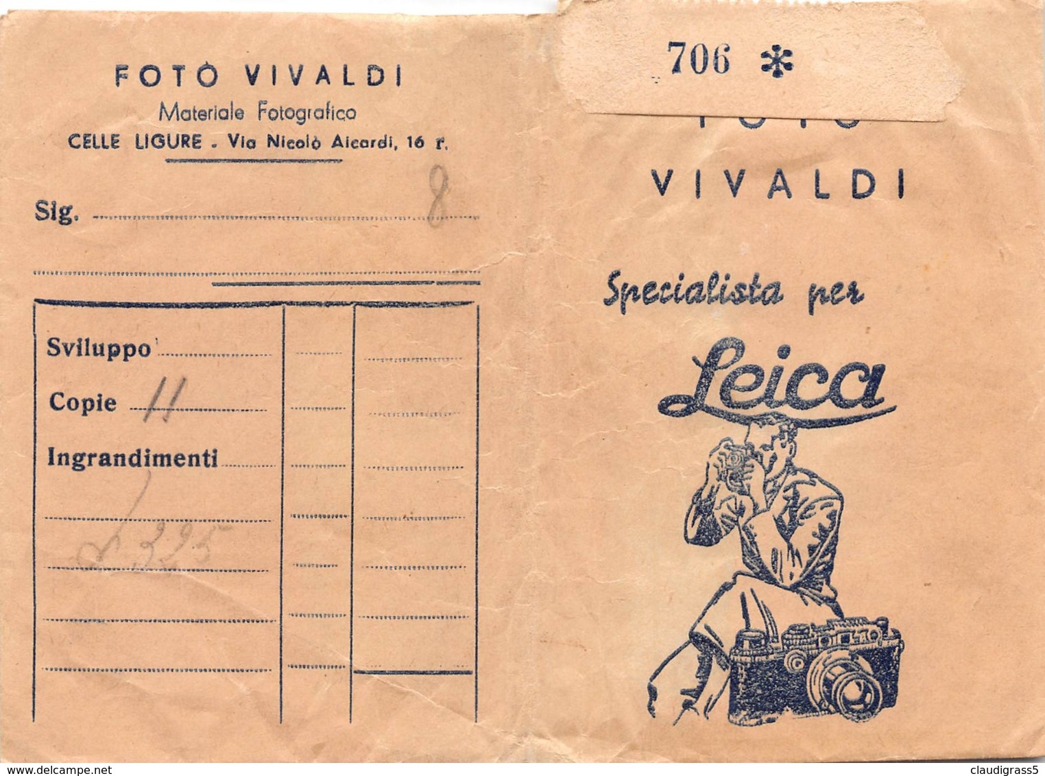 0735 "FOTO VIVALDI - SPECIALISTA PER LEICA - CELLE LIGURE (SV) - CUSTODIA PER NEGATIVI E PROVINI" ORIGINALE - Materiale & Accessori