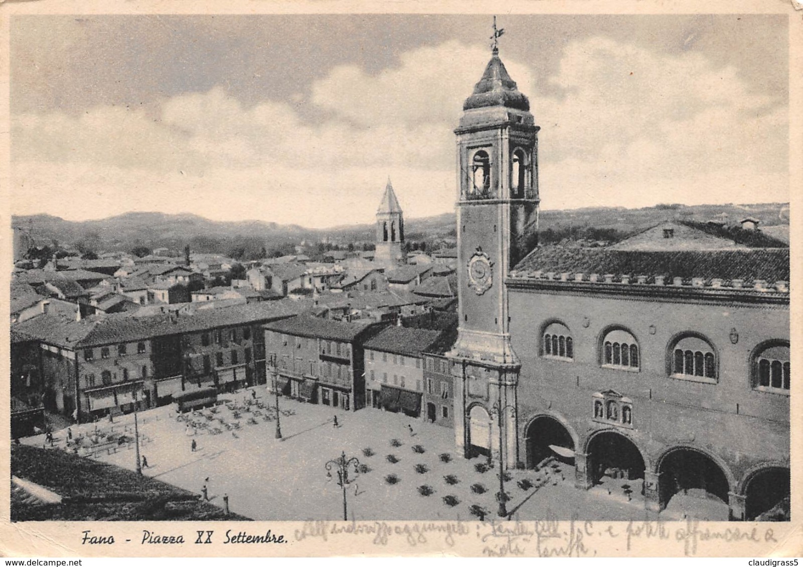 0737 "FANO - PIAZZA XX SETTEMBRE" ANIMATA. CART. ILL. ORIG. SPED. 1935 - Fano