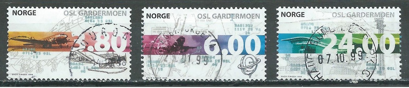 Norvège YT N°1249/1251 Nouvel Aéroport D'Oslo à Gardermoen Oblitéré ° - Usati