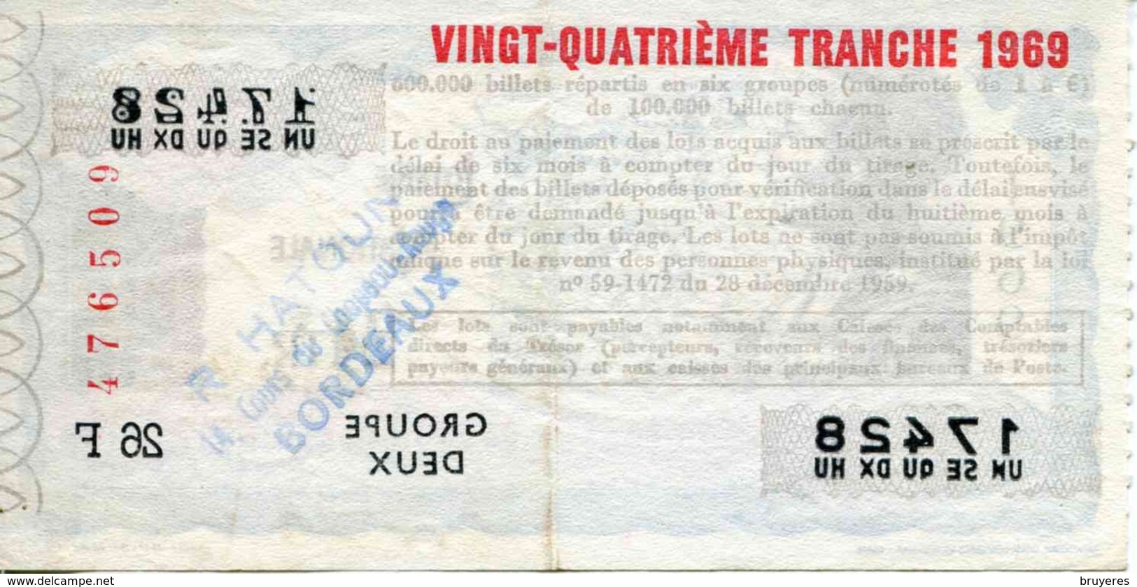 BILLET DE LOTERIE De 1969 Sur Le Thème "Grands Hommes : MONTESQUIEU" - Billets De Loterie