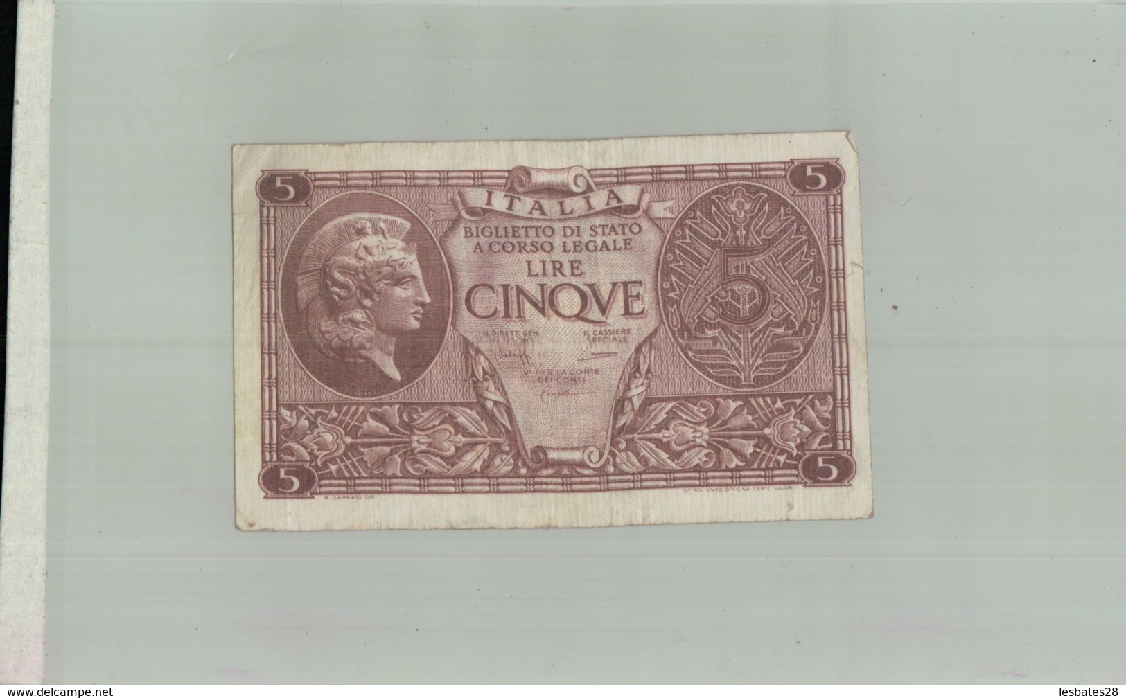 Billet De Banque ITALIA    1944  Sept 2019  Alb Bil - Italia – 5 Lire