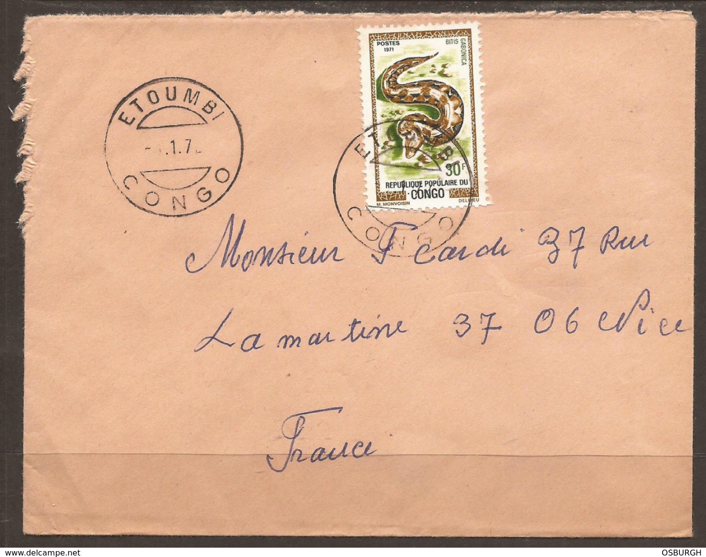 CONGO. 1972. COVER TO FRANCE. ETOUMBI POSTMARK. - Other & Unclassified