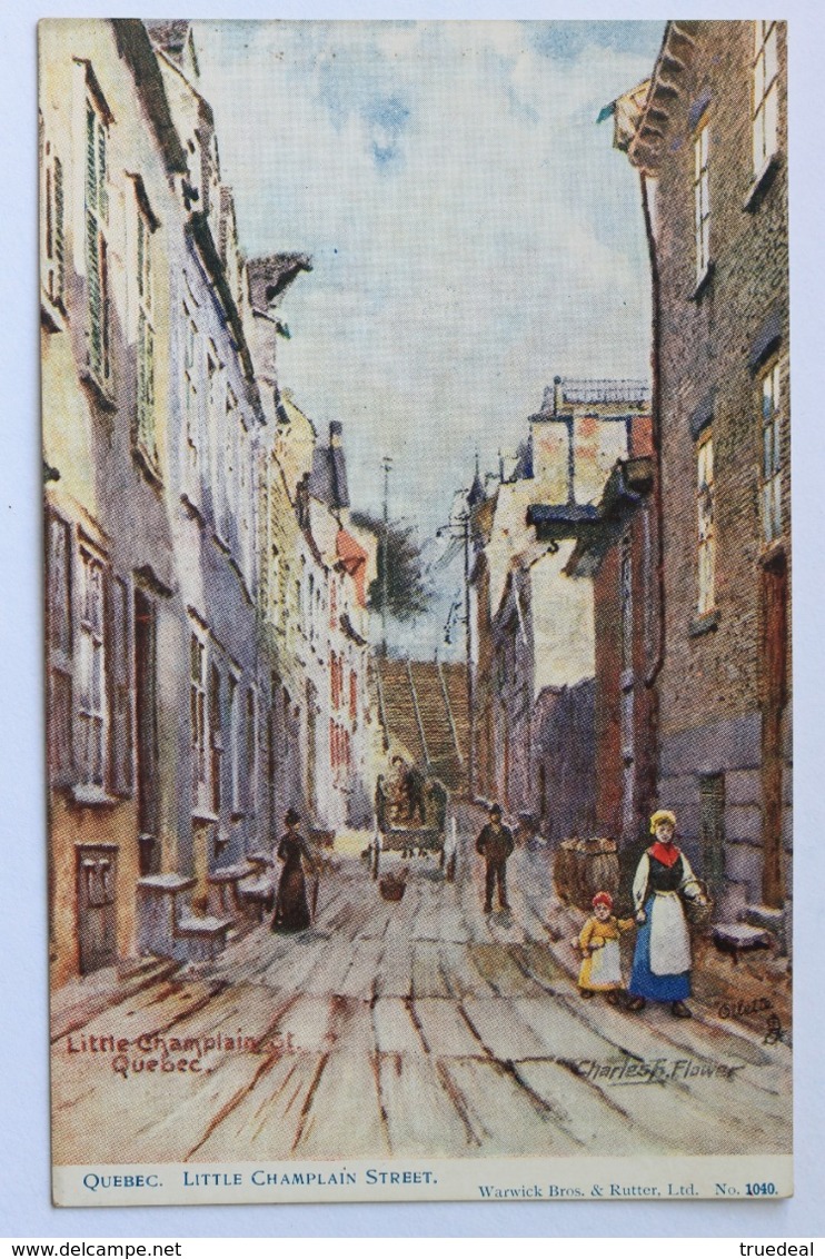 Little Champlain Street, Quebec, Canada, Raphael Tuck Oilette Postcard, Artist Signed Charles Flower - Québec - La Cité