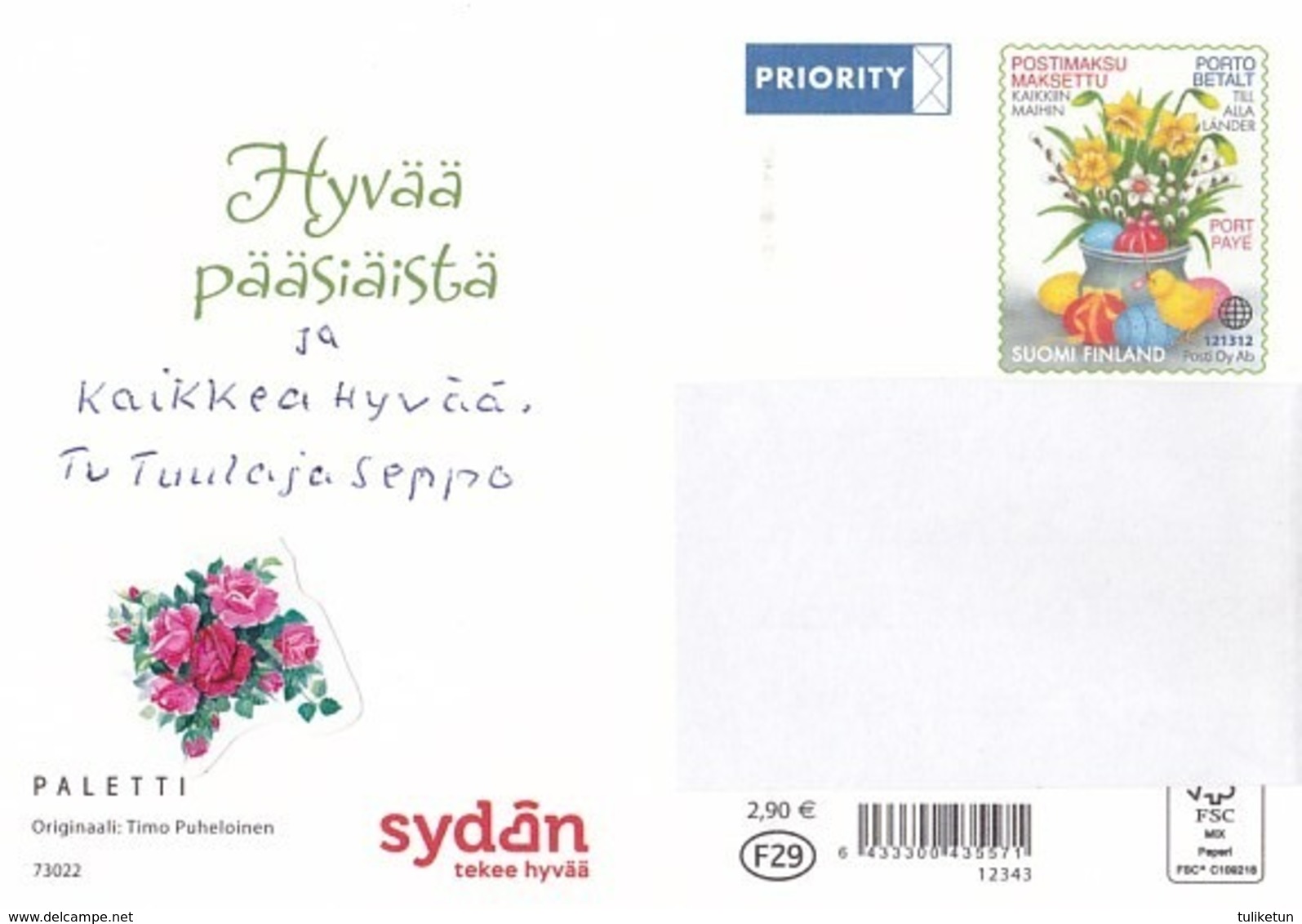 Postal Stationery - Bird - Chick - Easter Flowers - Daffodils - Willows - Heart Society - Suomi Finland - Postage Paid - Postal Stationery