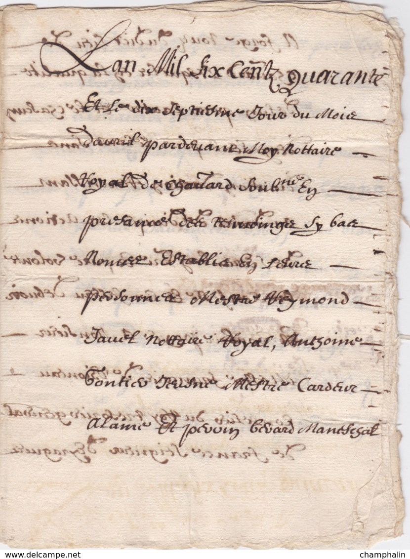 Document Du 17 Avril 1640 - M. Deleutre à Châteaurenard (13) - Parchemin - Manuscrit - Manuscrits