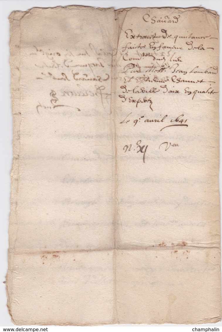 Document Du 9 Avril 1641 - M. Deleutre à Châteaurenard (13) - Parchemin - Manuscrit - Manuscrits