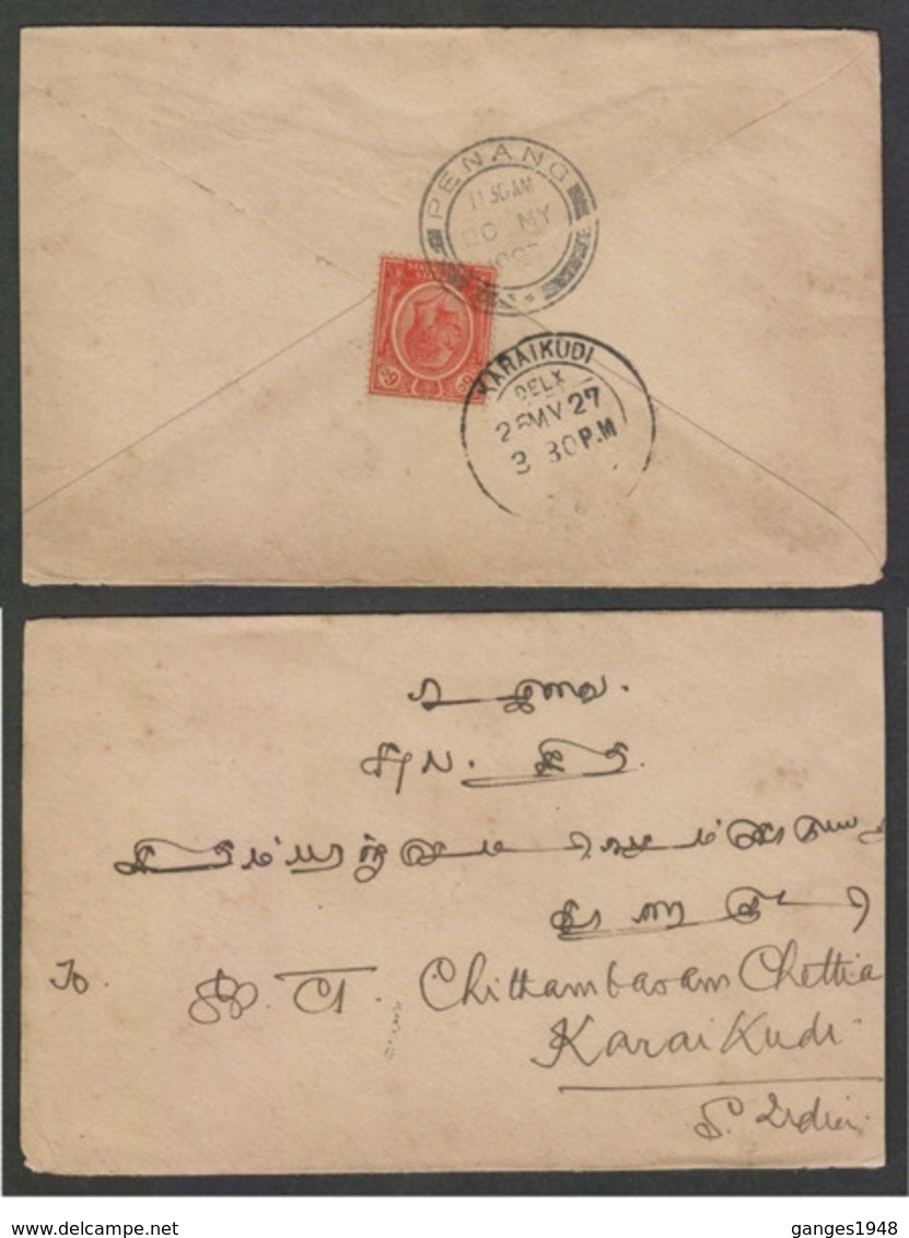 Penang 1927  Cover Posted  To  India #  22717 D  Indien Inde - Penang