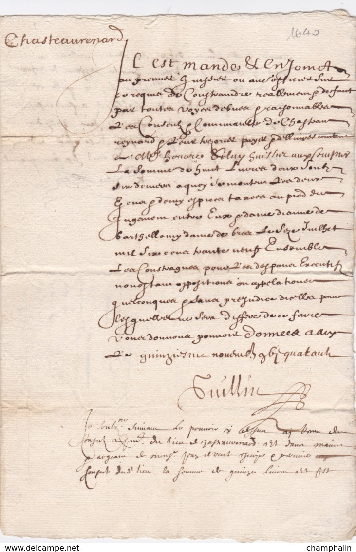 Document Du 15 Novembre 1640 - M. Guillin à Châteaurenard (13) - Parchemin - Manuscrit - Manuscrits