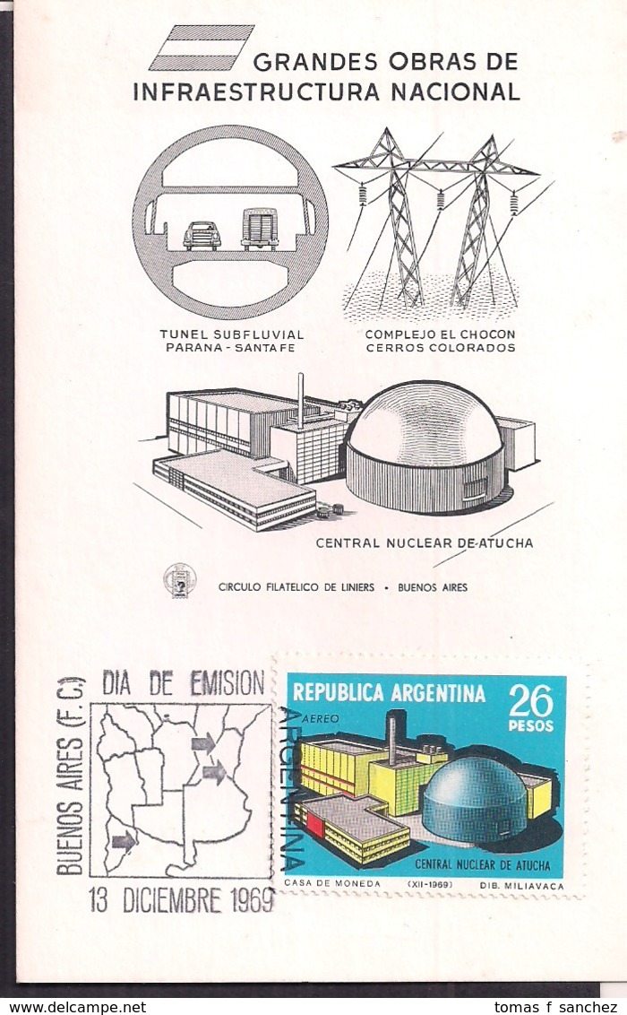 Argentina - 1969 - Carte Maximum - Travaux D'infrastructure - Centrale Nucléaire - Tunnel Sous-fluvial - Barrage Hydroél - Altri & Non Classificati