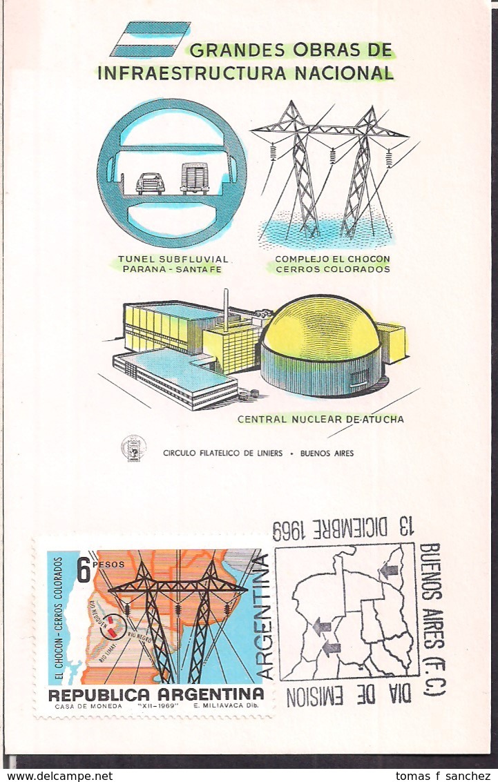 Argentina - 1969 - Carte Maximum - Travaux D'infrastructure - Centrale Nucléaire - Tunnel Sous-fluvial - Barrage Hydroél - Altri & Non Classificati