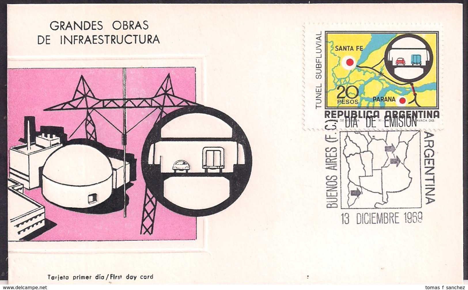 Argentina - 1969 - Carte Maximum - Travaux D'infrastructure - Centrale Nucléaire - Tunnel Sous-fluvial - Barrage Hydroél - Autres & Non Classés