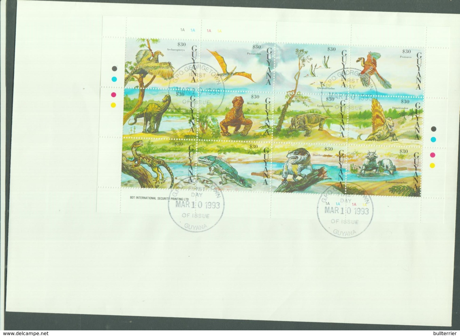 PREHISTORIC ANIMALS -GUYANA - 1993- DINOSAURS III SHEETLET OF 12  ON FDC - Guiana (1966-...)