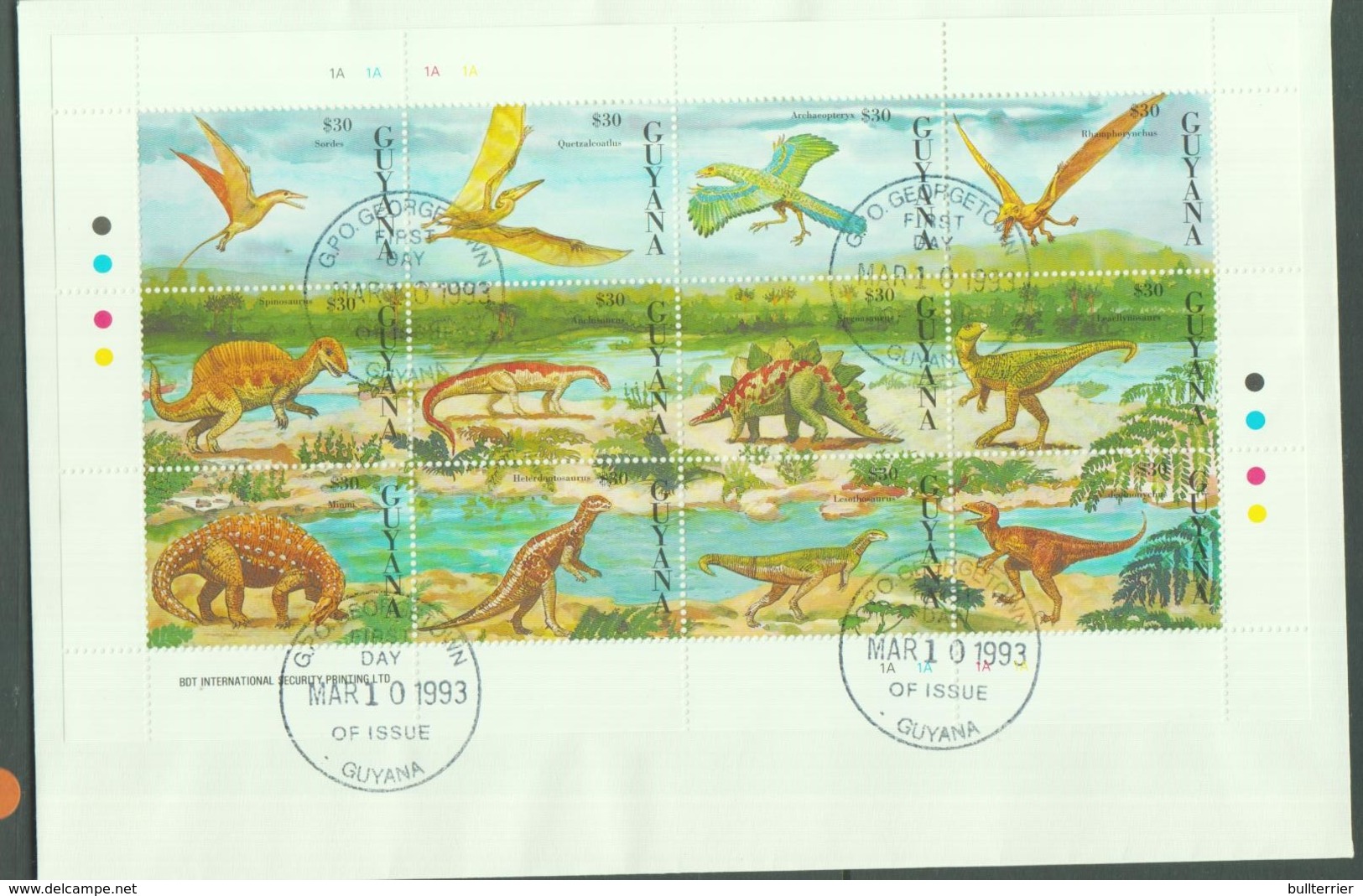 PREHISTORIC ANIMALS -GUYANA - 1993- DINOSAURS II SHEETLET OF 12  ON FDC - Guiana (1966-...)