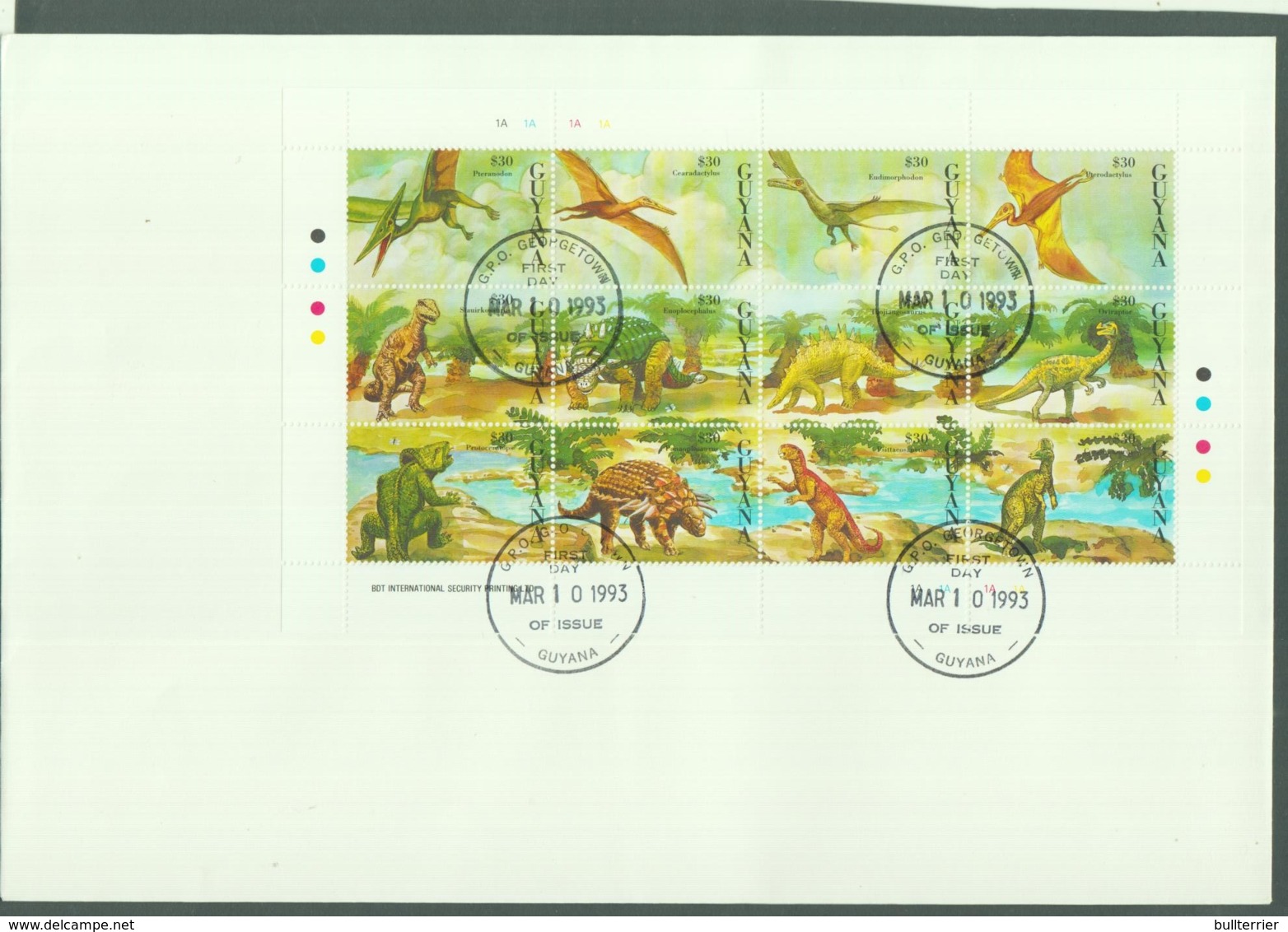 PREHISTORIC ANIMALS -GUYANA - 1993- DINOSAURS I SHEETLET OF 12  ON FDC - Guiana (1966-...)