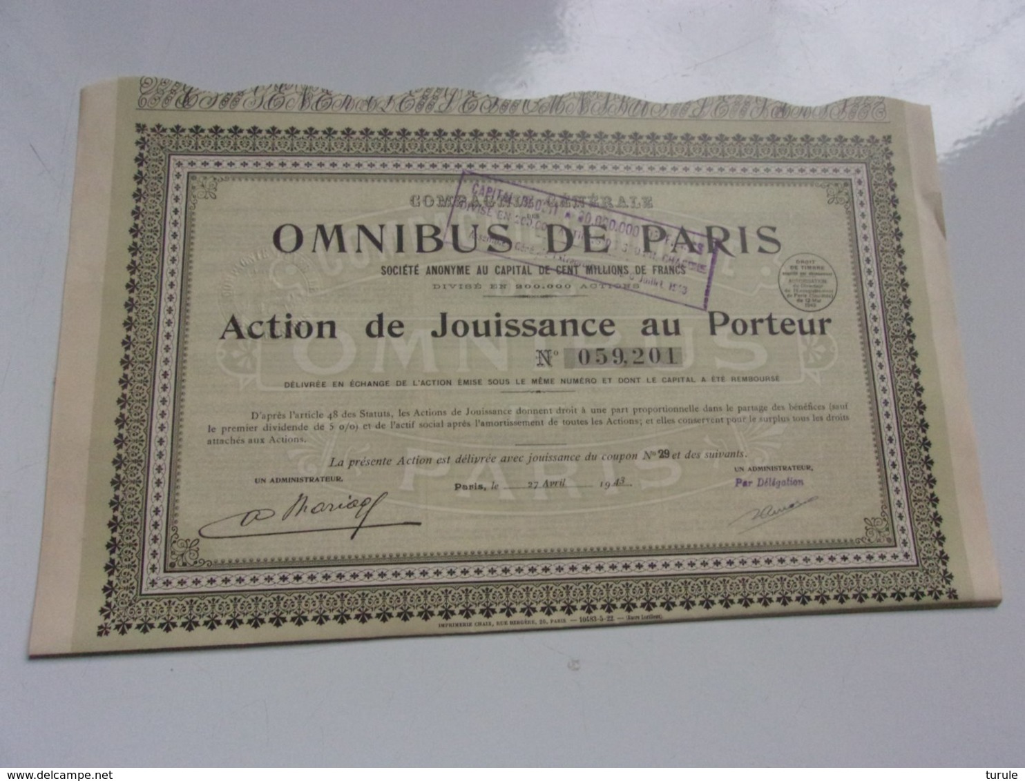 Compagnie Générale Des OMNIBUS DE PARIS (1940) - Autres & Non Classés