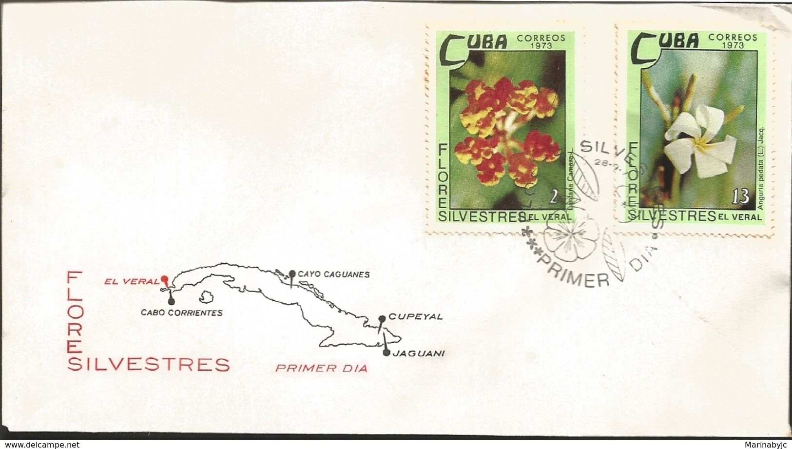 U) 1973 CARIBE,ARRIVAL POINT, MULTIPLE FORES SILVESTRES, MAP,FDC - Cartas & Documentos