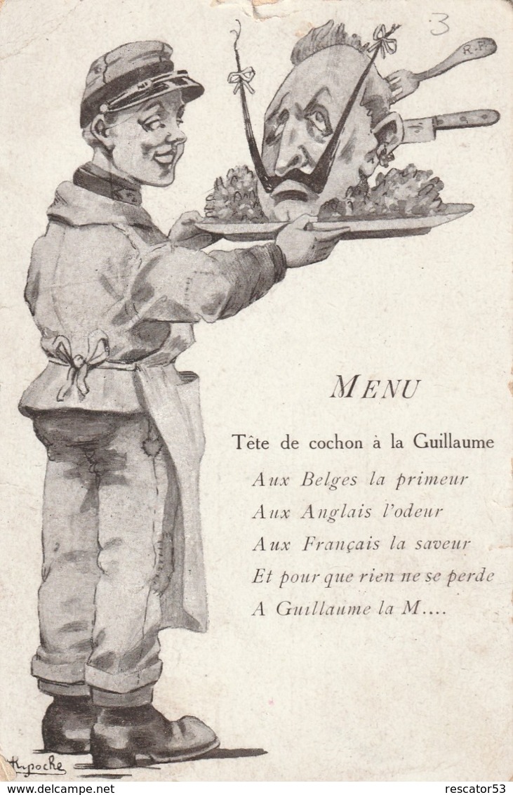 Rare Cpa Humoristique Menu Tête De Cochon à La Guillaume - 1914-18