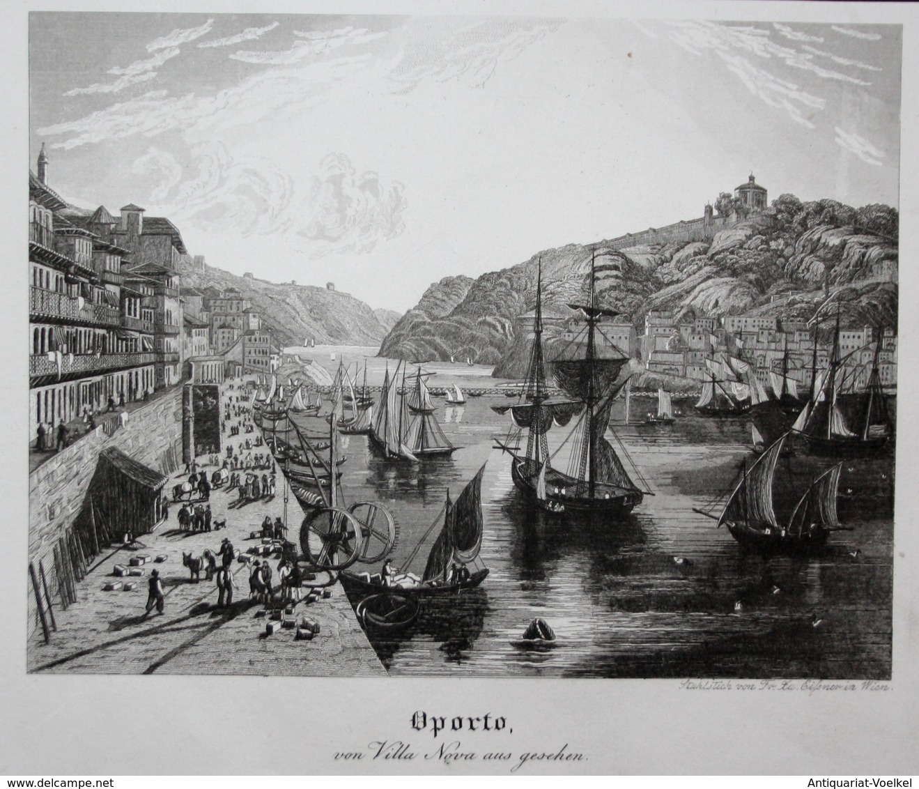 Oporto, Von Villa Nova Aus Gesehen - Porto Hafen Harbor Portugal Ansicht View Stahlstich Steel Engraving Antiq - Stiche & Gravuren