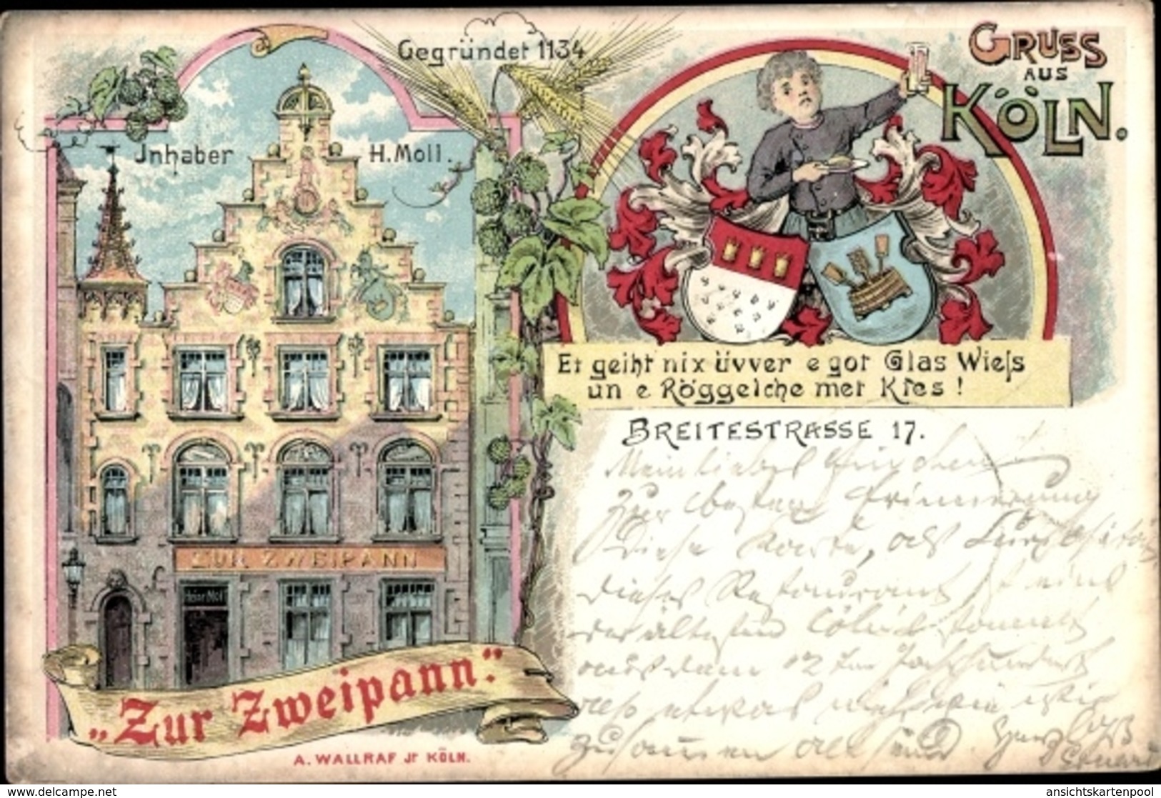 Passepartout Blason Lithographie Köln Am Rhein, Zur Zweipann, Gegründet 1134, Breitestraße 17 - Other & Unclassified