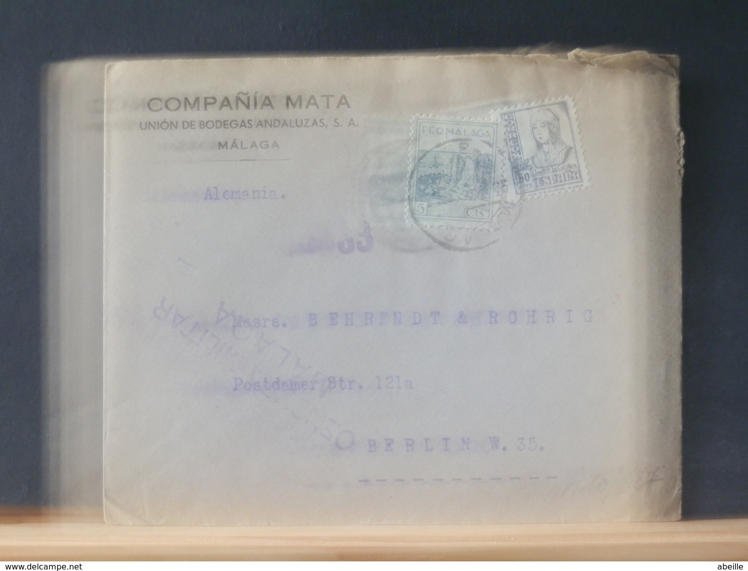 A10/627 LETTRE  POUR BERLIN  CENSURE MALAGA - Briefe U. Dokumente