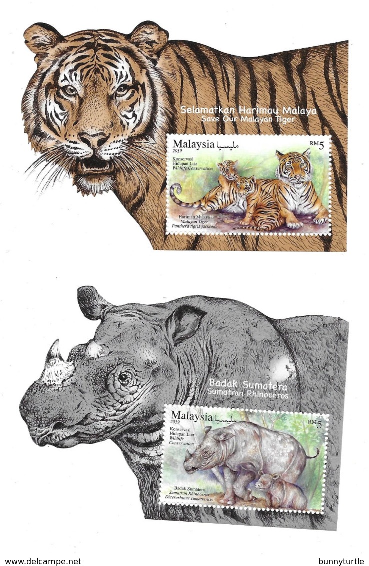 Malaysia 2019 Wildlife Conservation Tiger Rhino 2 S/S MNH - Maleisië (1964-...)