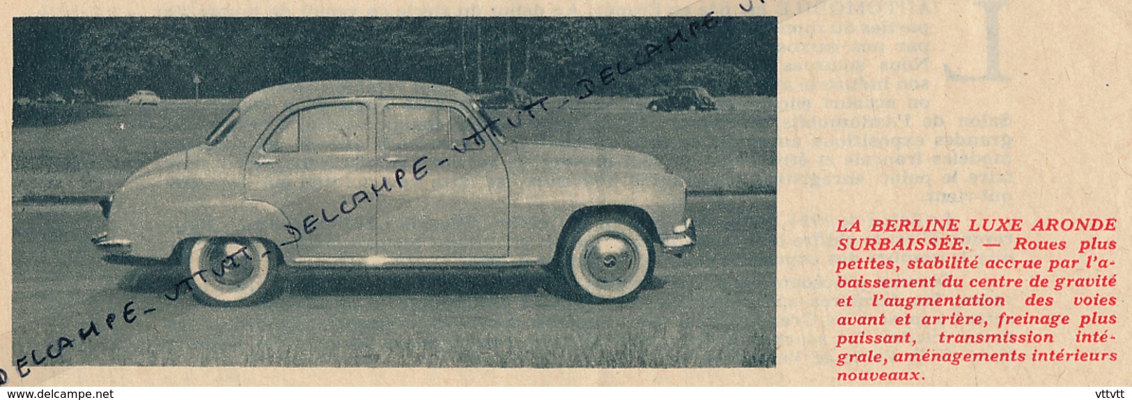 Photo (1954) : AUTOMOBILE, La Berline Luxe Simca Aronde Surbaissée, Modèle Présenté Au Salon De Paris - Collections