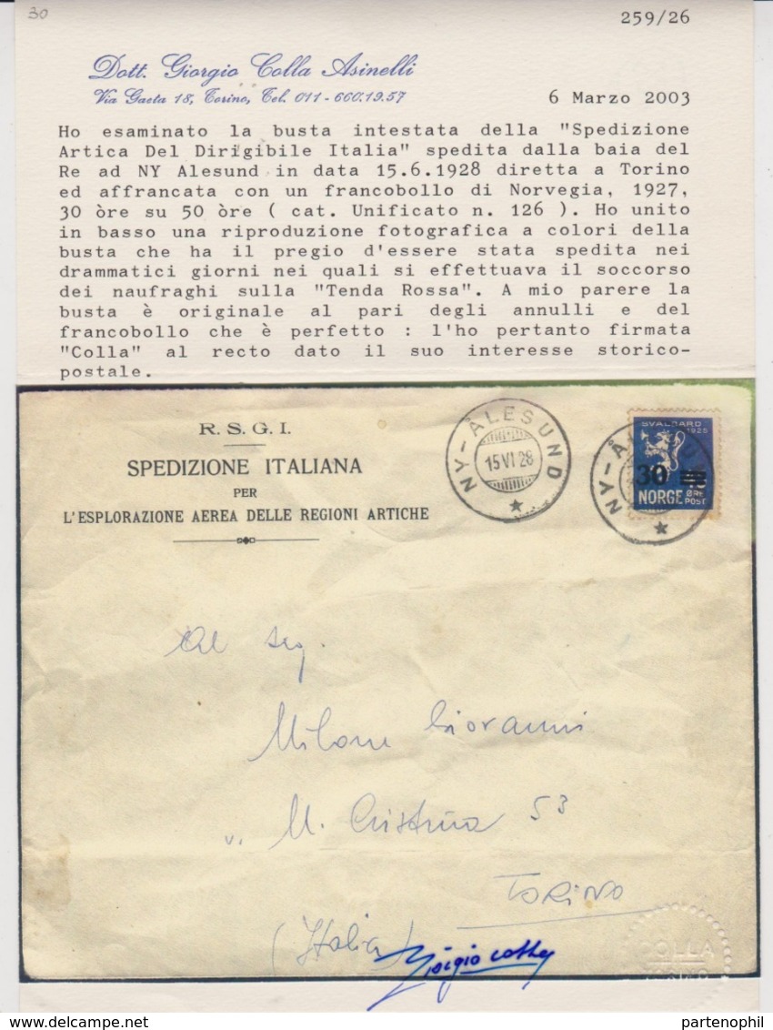 541 Norvegia - Lettera Intestata Alla “Spedizione Artica Del Dirigibile Italia” Spedita Dalla Baia Del Re Ad NY Alesund - Storia Postale