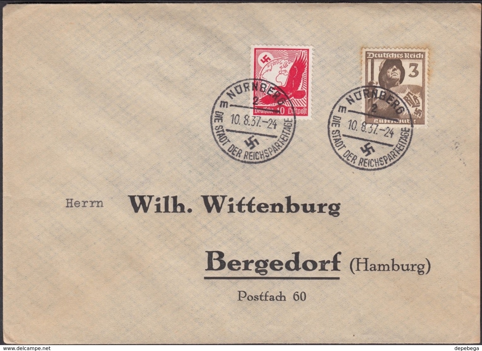 Germany 1937 - MiNr. 530, 643 MiF Brief Mit Werbestempel, Nürnberg 10.8.1937 - Bergedorf (Hamburg). - Lettres & Documents