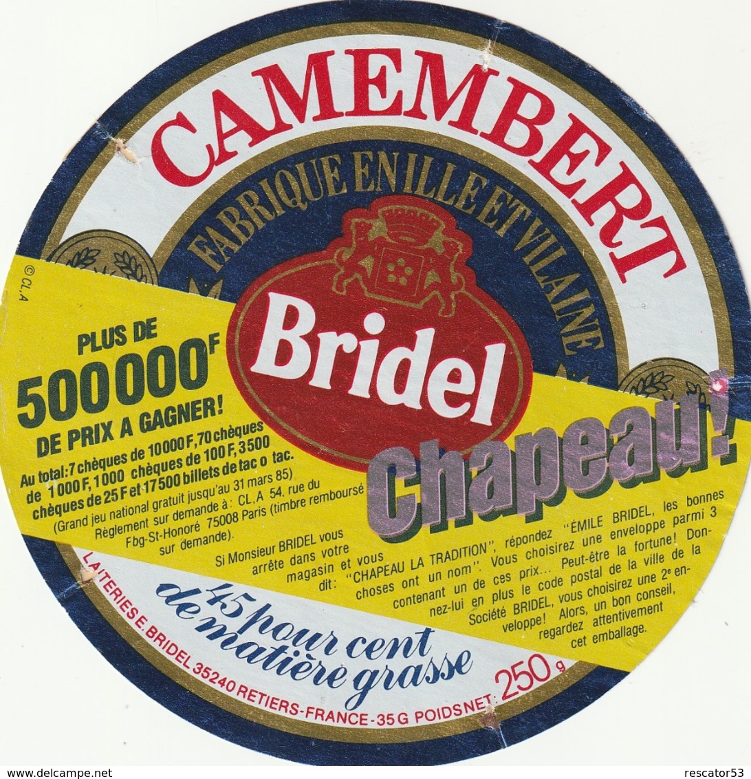 Rare étiquette De Fromage Camembert Bridel Jeu Concours 500 000 F - Fromage