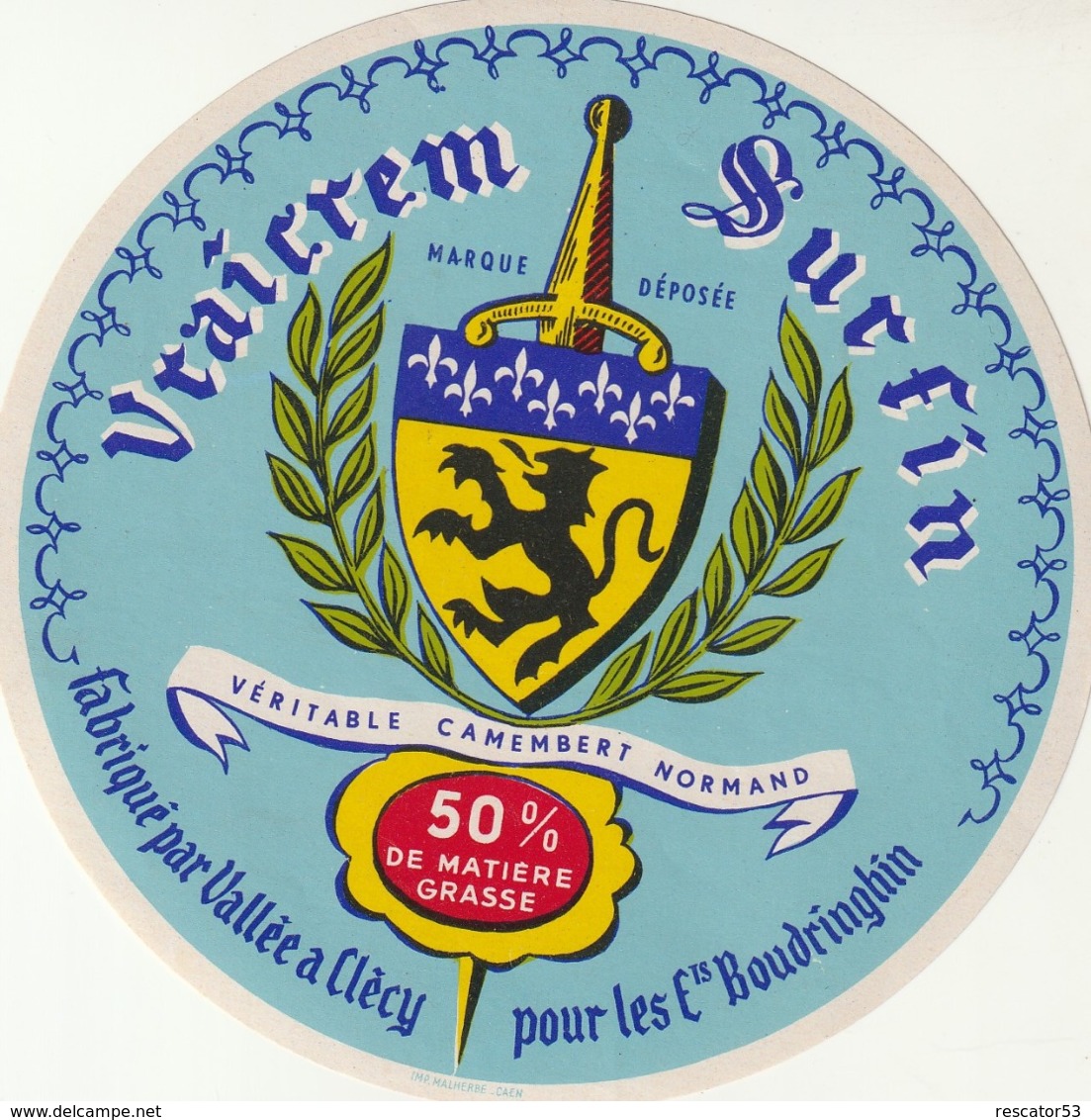 Rare étiquette De Fromage Camembert Vraicrem Sur Fin - Fromage