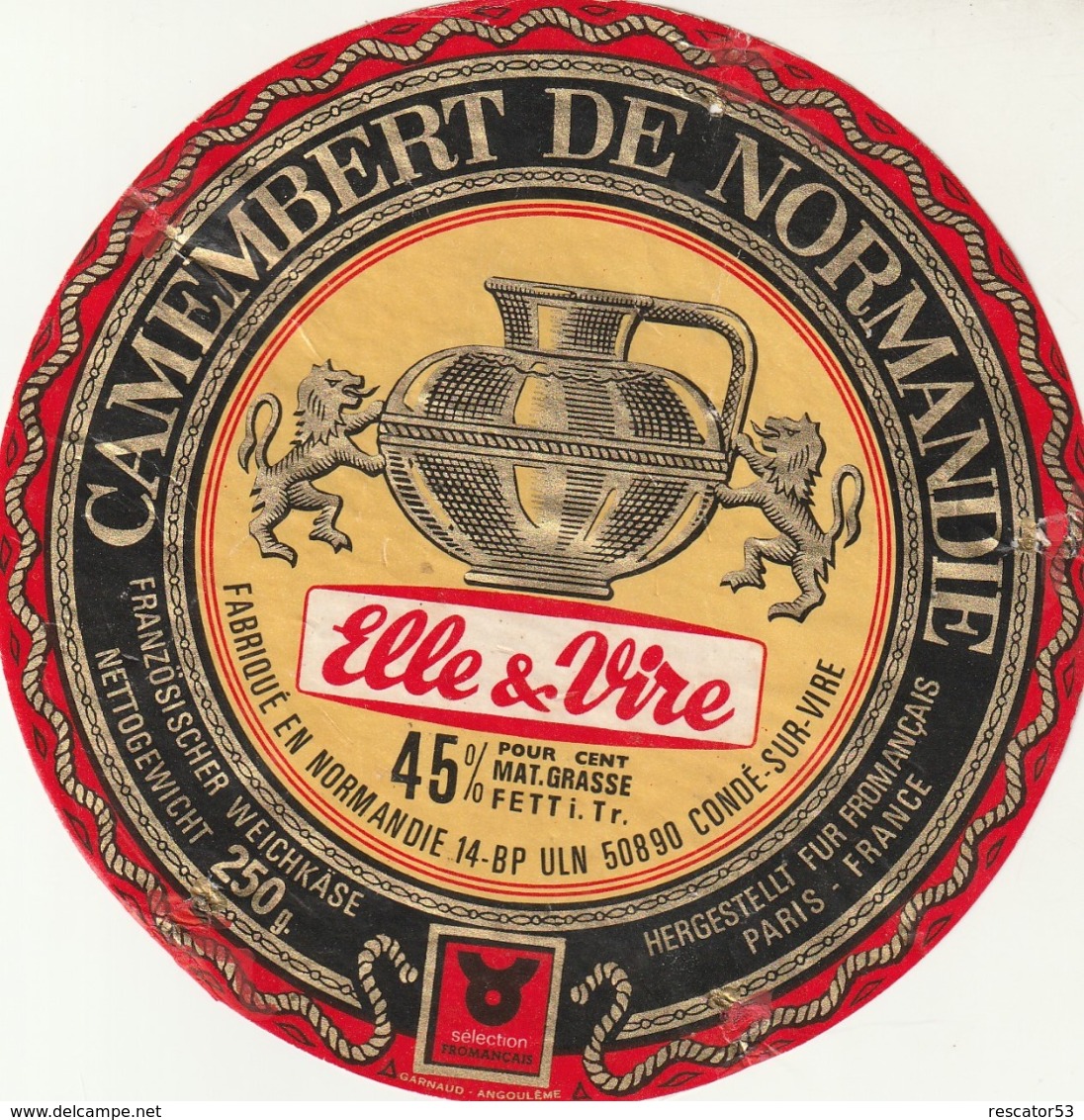 Rare étiquette De Fromage Camembert Elle Et Vire - Fromage