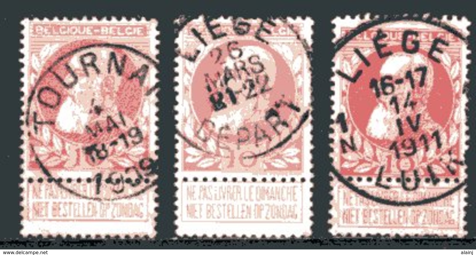 BE   74 - 74a - 74b   Obl   ---   3 Nuances... - 1905 Grosse Barbe