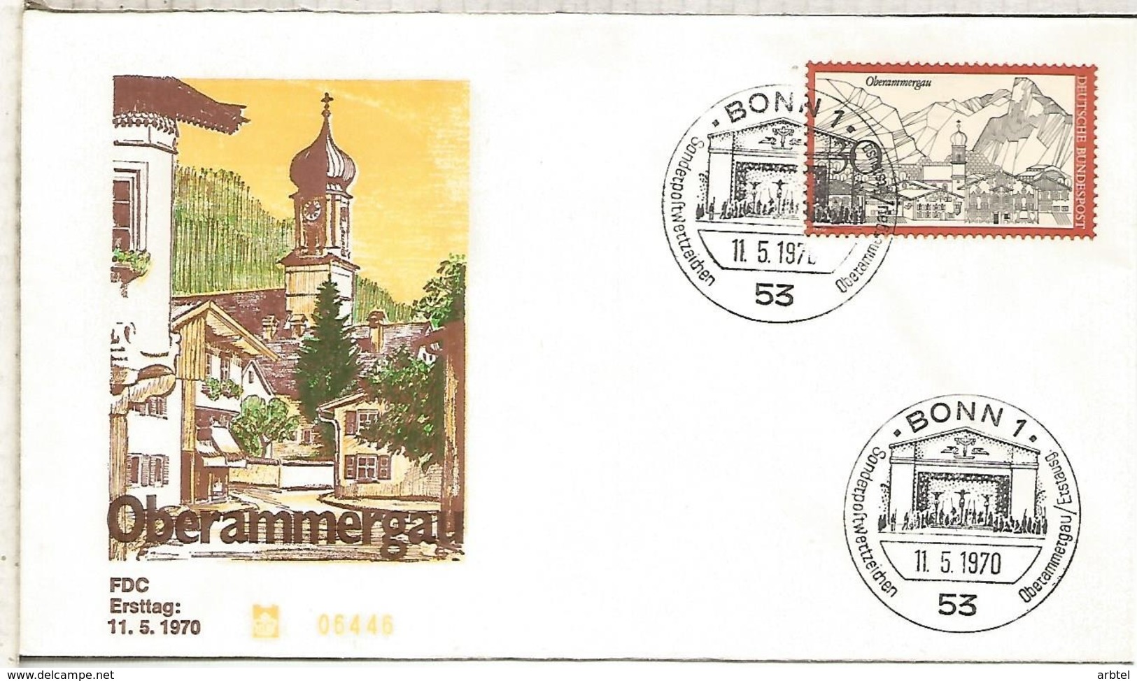 ALEMANIA FDC BONN 1970 OBERAMMERGAU RELIGION CRUCIFIXION - Cristianismo