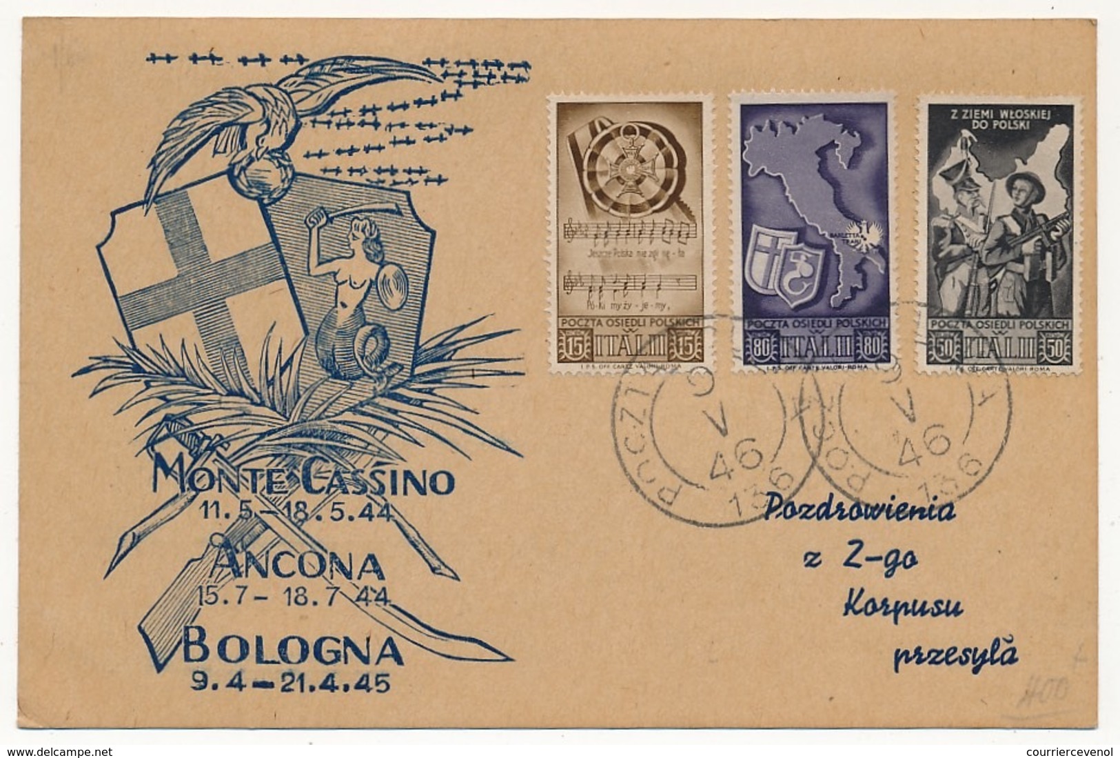 POLOGNE - Corps Polonais En Italie - Carte Commémorative 1946 - Verschlussmarken Der Befreiung