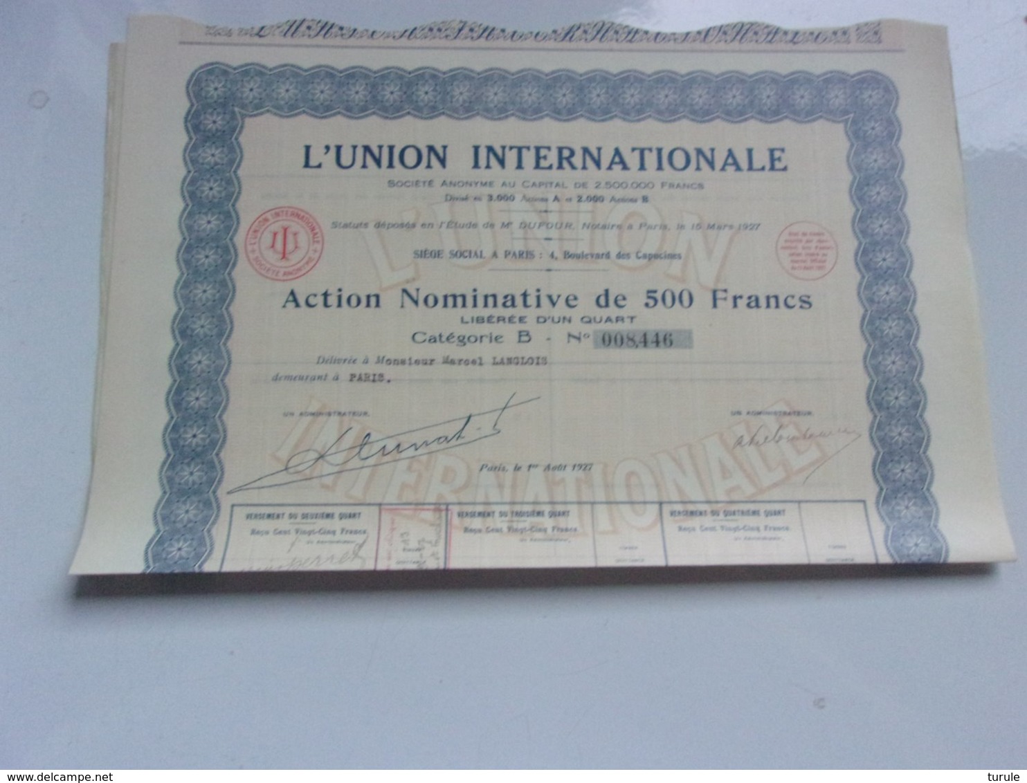 L'UNION INTERNATIONALE (1927) - Autres & Non Classés