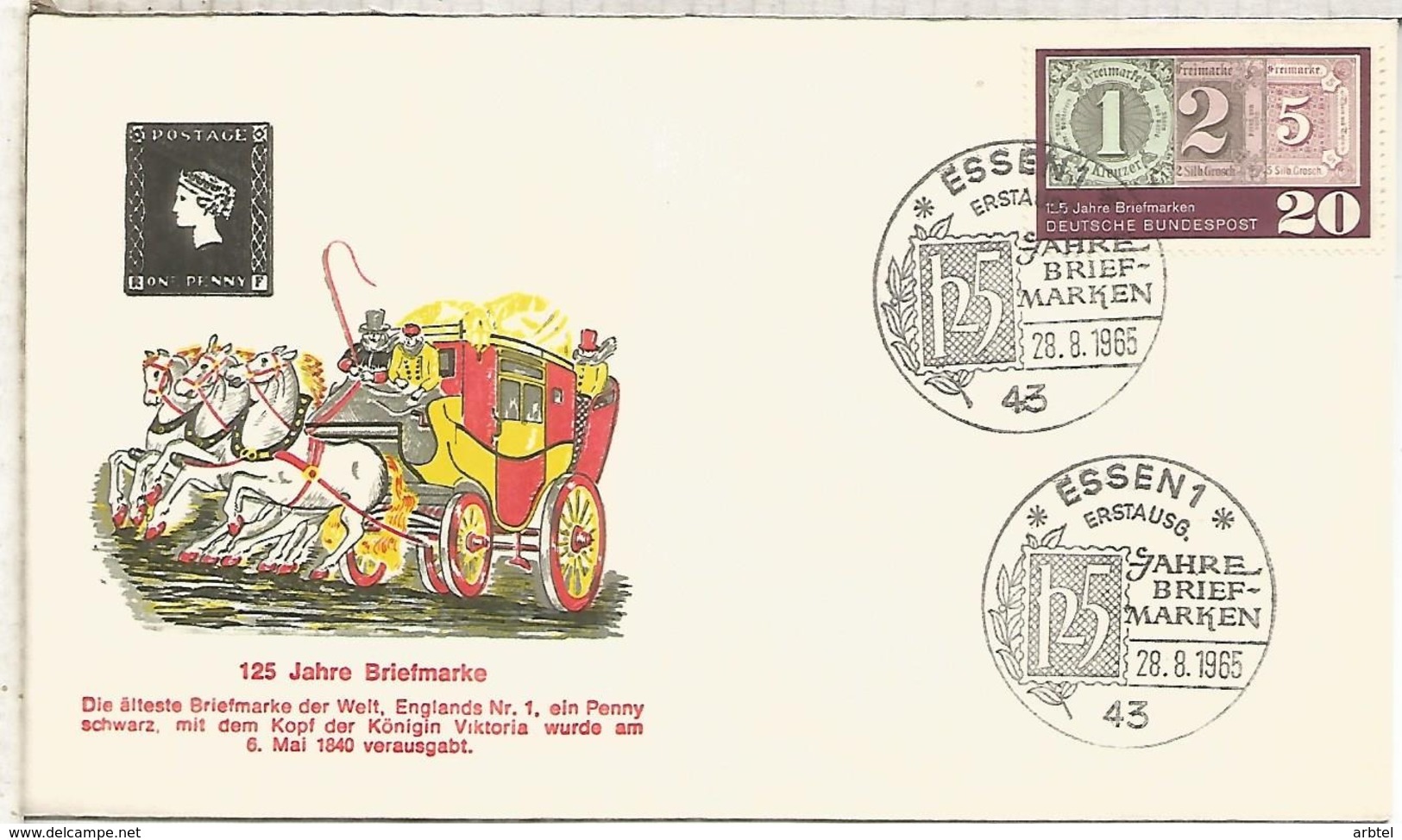 ALEMANIA FDC 1965 ESSEN 125 AÑOS DEL SELLO STAMP - Sellos Sobre Sellos