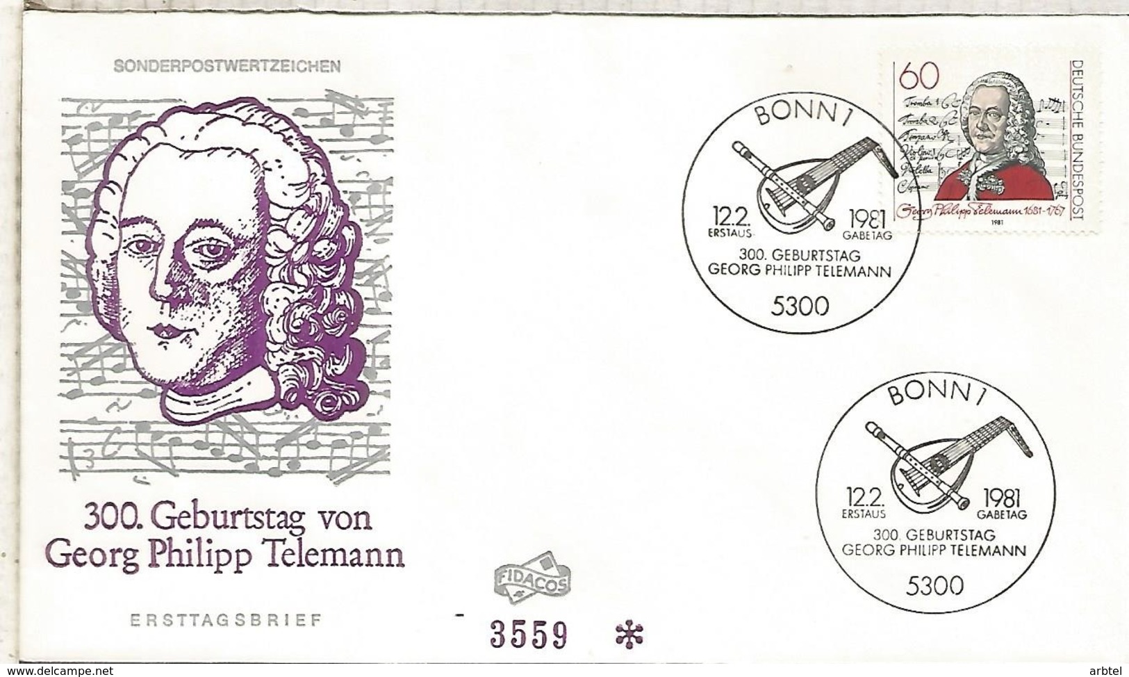 ALEMANIA FDC BONN 1981 GEORG PHILIPP TELEMANN MUSICA - Música