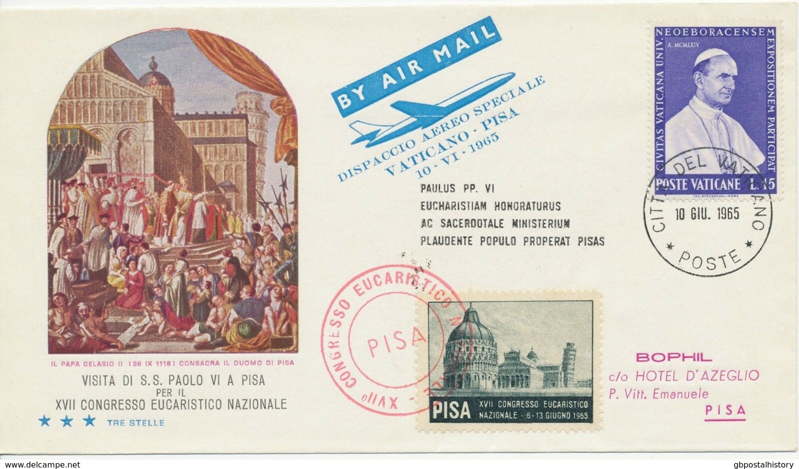 VATICAN CITY 1965 Superb Rare Special Flight "VATICANO - PISA" W. 15 L Pope Paul - Posta Aerea