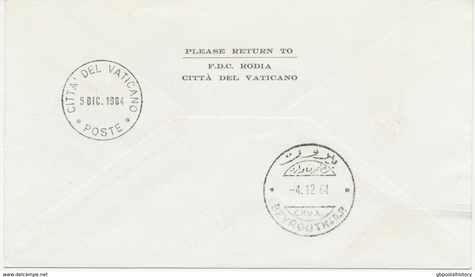 VATICAN CITY 1964 Superb Registered Special Flight Pope Paul VI "ROME - BEIRUT" - Airmail